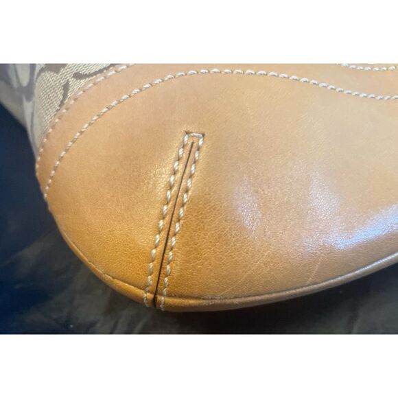 Vintage Coach Signature Print Monogram & Leather Shoulder Bag #3578 GUC Tan - Picture 6 of 13